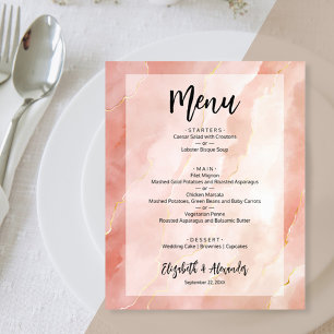 Budget Coral Gold Marble Wedding Menü