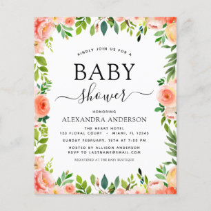 Budget Coral Peach Baby Dusche Blumenladen Flyer