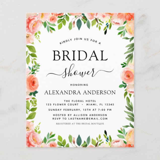 Budget Coral Peach Brautparty Blumenladen Flyer (Vorne)