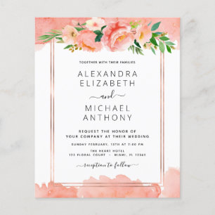 Budget Coral Peach Floral Wedding Einladung Flyer
