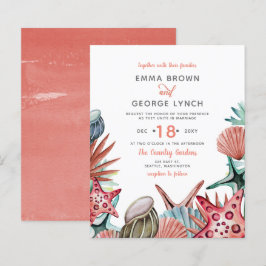 Budget Coral Seashells Beach Wedding Einladung
