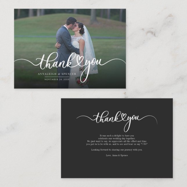 Budget Couple Wedding Foto Script Vielen Dank Mitteilungskarte (Vorne/Hinten)