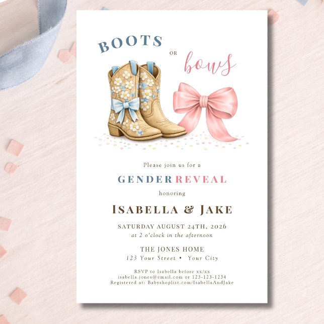 Budget Cowboy-Stiefel oder rosa Schleifen Geschlec Flyer (Von Creator hochgeladen)