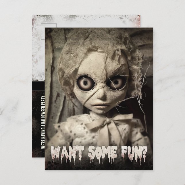 Budget Creepy Sack Puppe Adult Halloween Einladung (Vorne/Hinten)