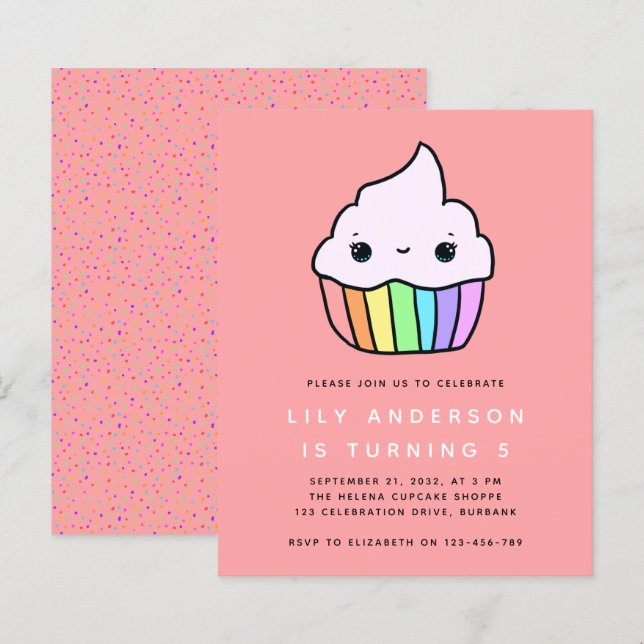 Budget Cupcake Kid's Geburtstagsparty Einladung (Vorne/Hinten)