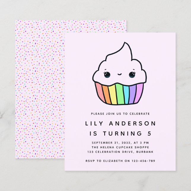 Budget Cupcake Kid's Geburtstagsparty Einladung (Vorne/Hinten)