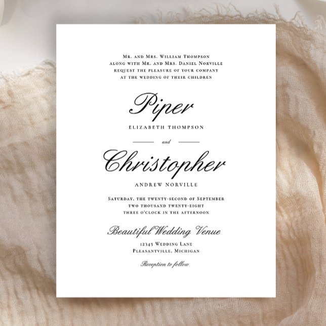 Budget Cursive Script Schwarze Hochzeitseinladung (Von Creator hochgeladen)