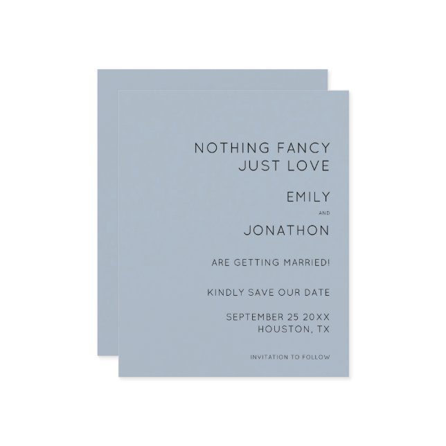 Budget Custom Dusty Blue Wedding Save the Date (Vorderseite/Rückseite Beispiel)