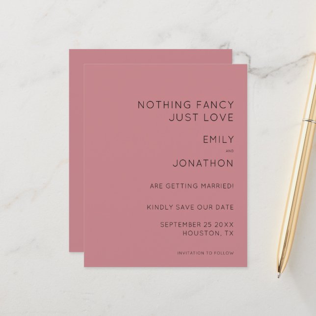 Budget Custom Dusty Rose Wedding Save the Date (Vorderseite/Rückseite Beispiel)