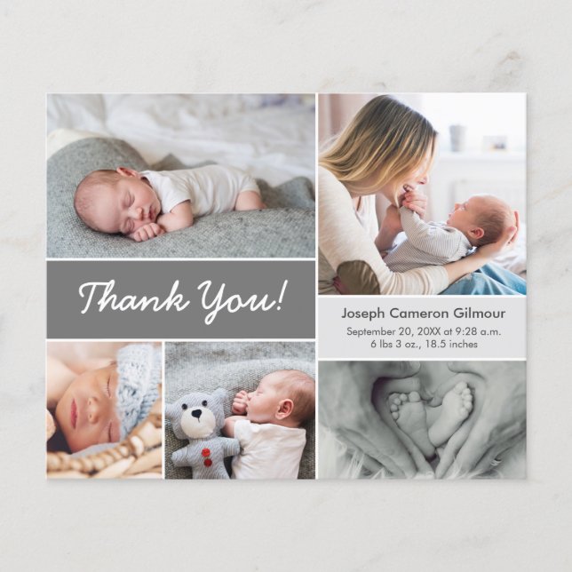Budget Custom Gray Foto Collage Baby Boy Birth (Vorderseite)