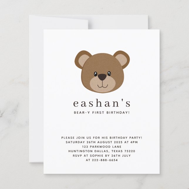 Budget Cute Bear-y First Birthday Photo Invitation (Vorderseite)
