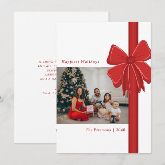 Budget Cute Red Ribbon Bow Wrapped Photo Feiertagskarte