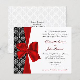 Budget Damask Black Red Wedding Einladung