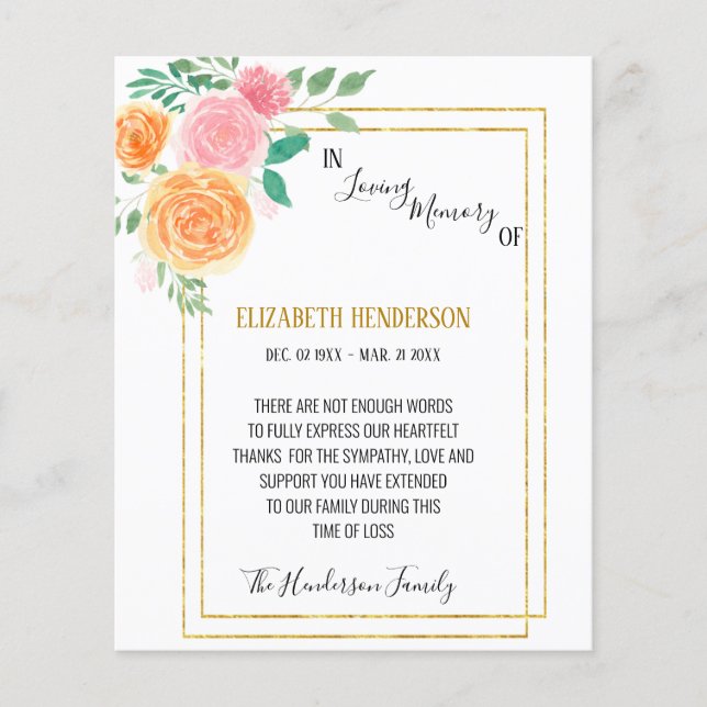 Budget/Danke Karte im Gedächtnis des Beileids. (Vorne)