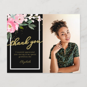 Budget Dankeskarten Hot Pink Floral Foto Abschluss