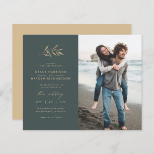 Budget Dark Aquamarin & Branch Wedding Foto Einlad