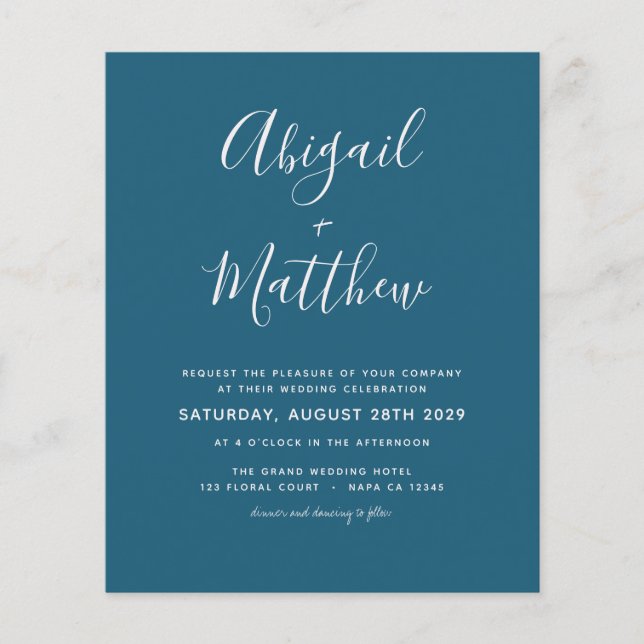 Budget Dark Aquamarin Simple Wedding Einladung Fly Flyer (Vorne)