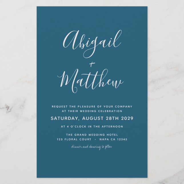 Budget Dark Aquamarin Simple Wedding Einladung Flyer (Vorne)