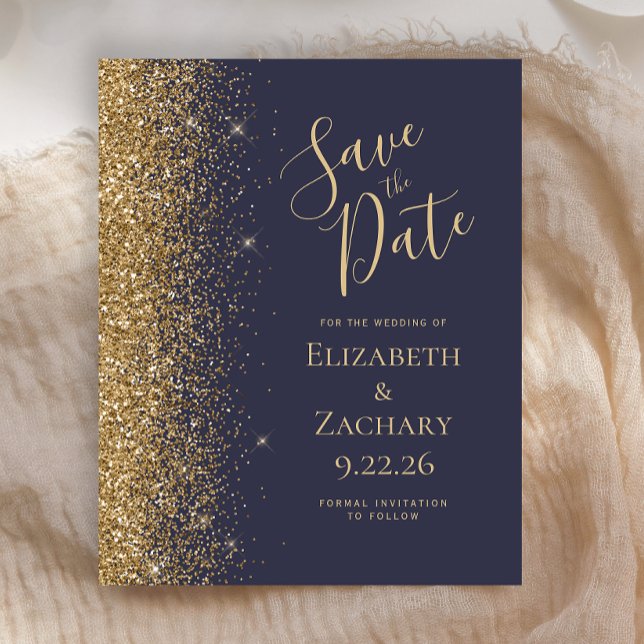 Budget Dark Blue Gold Save the Date Card (Von Creator hochgeladen)