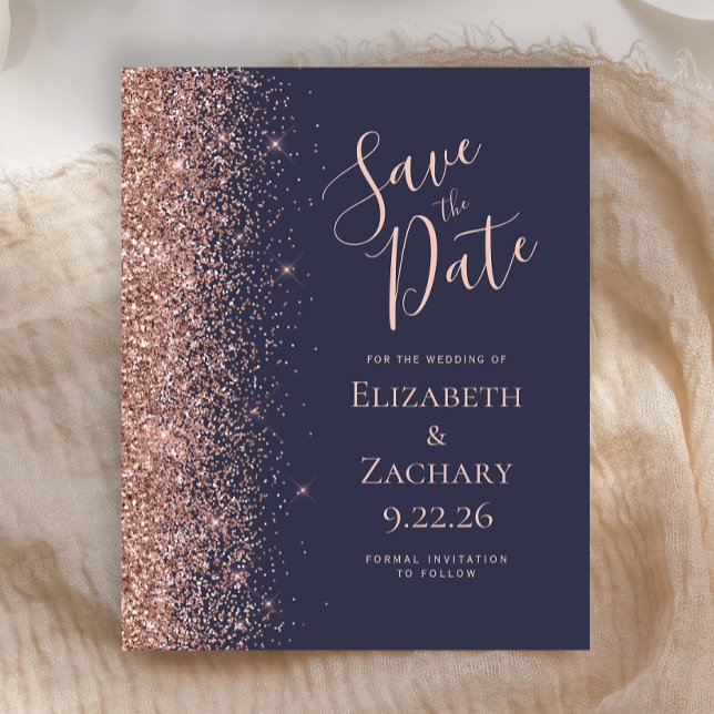 Budget Dark Blue Rose Gold Glitzer Save the Date (Von Creator hochgeladen)