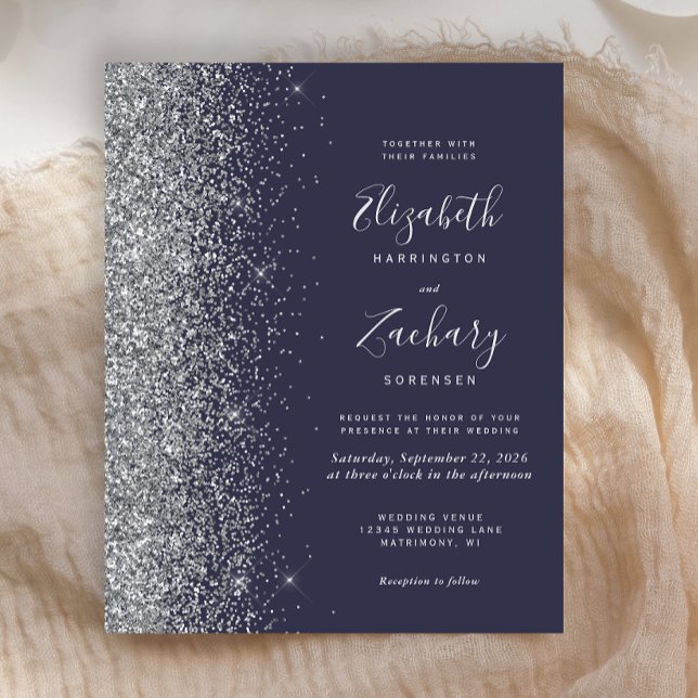 Budget Dark Blue Silver Glitzer Einladung Hochzeit (Von Creator hochgeladen)