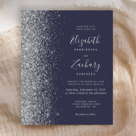 Budget Dark Blue Silver Glitzer Hochzeit Einladung