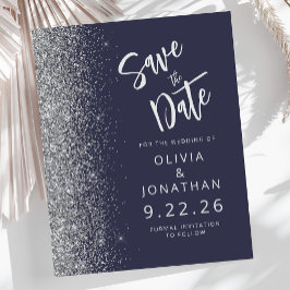 Budget Dark Blue Silver Glitzer Save the Date