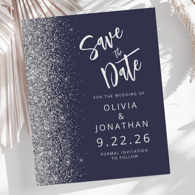Budget Dark Blue Silver Glitzer Save the Date (Von Creator hochgeladen)