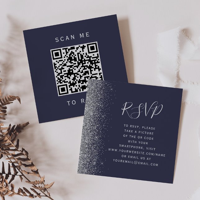 Budget Dark Blue Silver Wedding QR Code UAWG Begleitkarte (Von Creator hochgeladen)