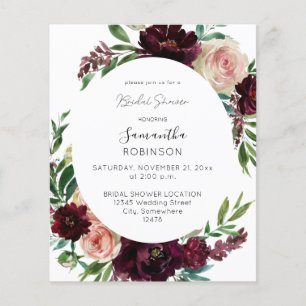 Budget Dark Burgundy & Pink Floral Brautparty Flyer