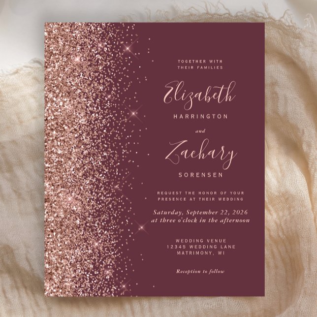 Budget Dark Burgundy Rose Gold Wedding Einladung (Von Creator hochgeladen)