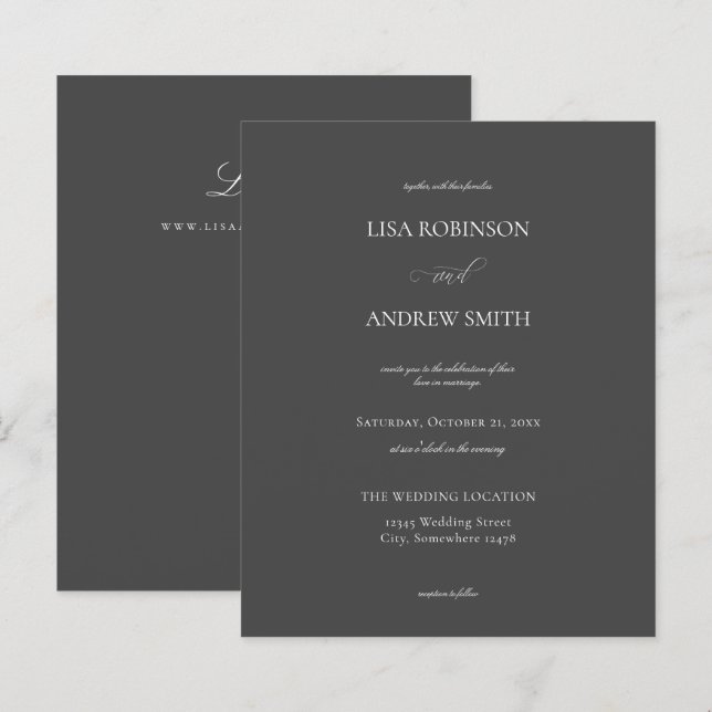 Budget Dark Gray Calligraphy Wedding (Vorne/Hinten)