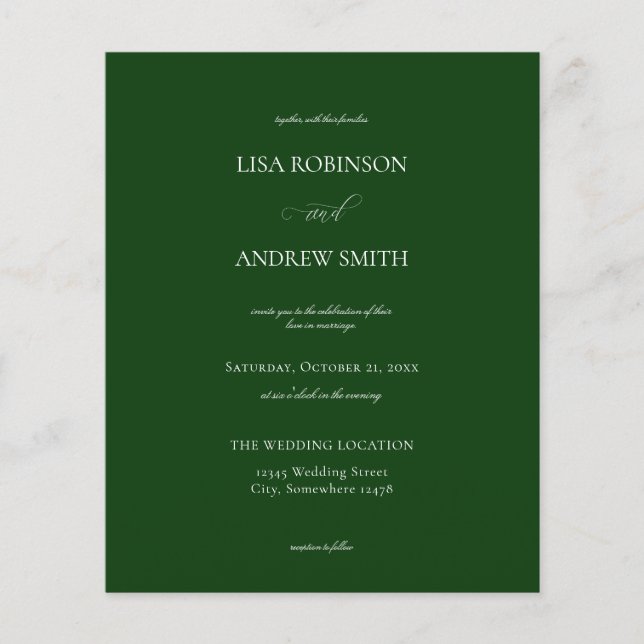 Budget Dark Green Calligraphy Wedding Flyer (Vorne)