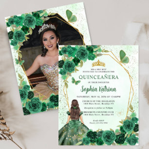 Budget Dark Green Floral Princess Foto Quince