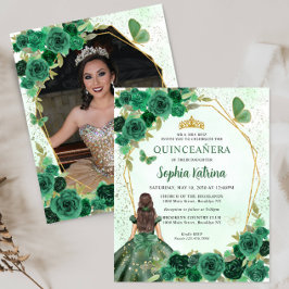 Budget Dark Green Floral Princess Foto Quince