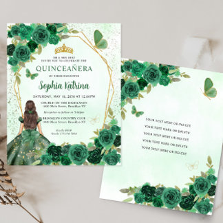 Budget Dark Green Gold Blumenprinzessin Quinceañer