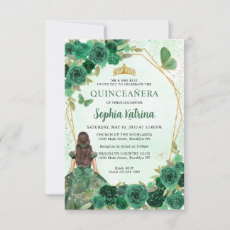 Budget Dark Green Gold Blumenprinzessin Quinceañer Mitteilungskarte