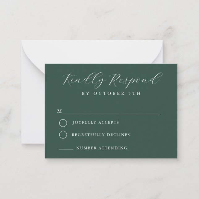 Budget Dark Green Minimalistisch Wedding RSVP Card Mitteilungskarte (Vorderseite)