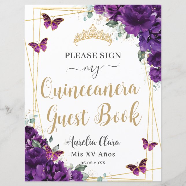 Budget Dark Lila Quince 15 Geburtstag Gästebuch (Vorderseite)