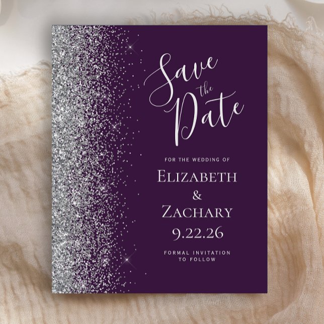 Budget Dark Lila Silver Save the Date Card (Von Creator hochgeladen)