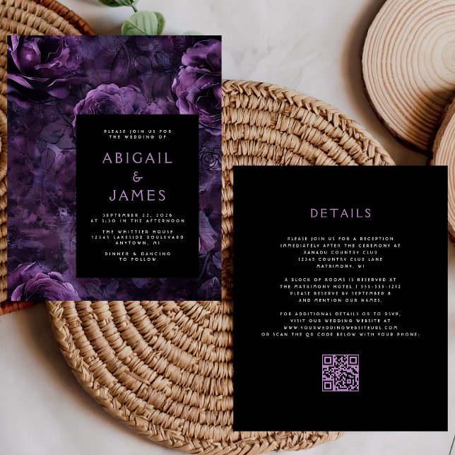 Budget Dark Moody Lila Floral QR Code Wedding (Von Creator hochgeladen)