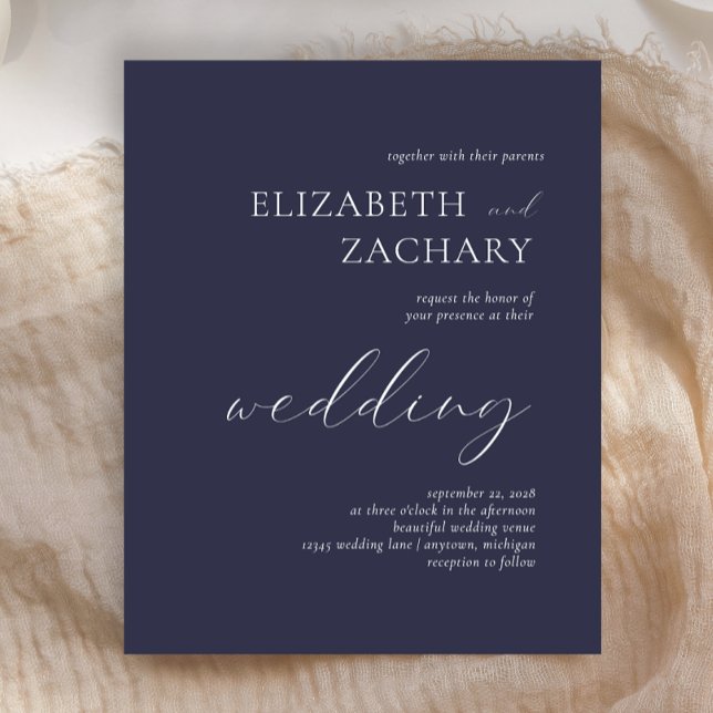 Budget Dark Navy Blue Script Einladung (Von Creator hochgeladen)