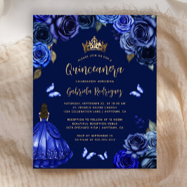 Budget Dark Royal Blue Floral Princess Quinceañera