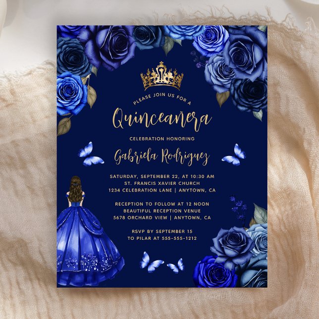 Budget Dark Royal Blue Floral Princess Quinceañera (Von Creator hochgeladen)