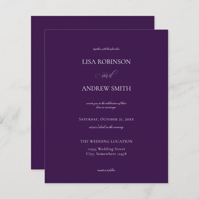 Budget Dark Violet Lila Calligrafy Wedding (Vorne/Hinten)