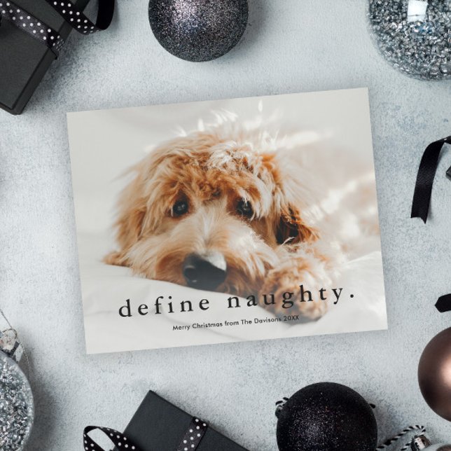 Budget Definition Naughty Funny Past Weihnachtskar (Funny Naughty Pet Photo Christmas Holiday Card.)