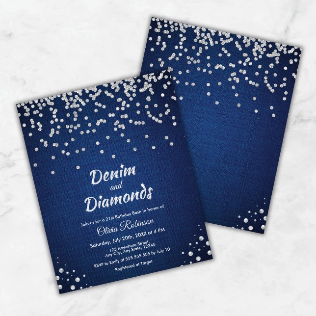 Budget Denim & Diamonds 21. Geburtstag Einladung (Budget Denim & Diamonds 21st Birthday Invitation )