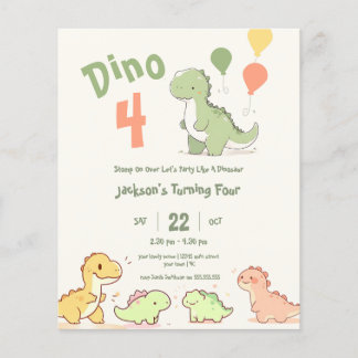 Budget Dino 4. Geburtstags-Party Einladung