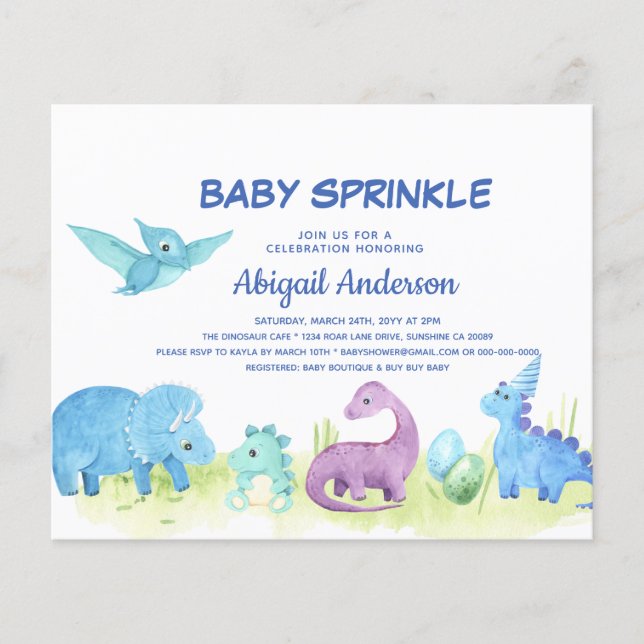 Budget Dinosaur Baby Sprinkle Niedliche Einladung Flyer (Vorne)