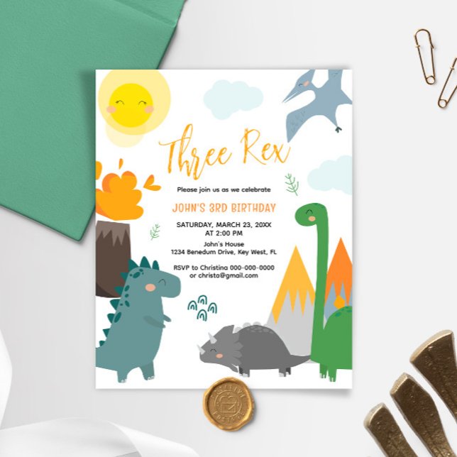 Budget Dinosaurier Drei Rex 3. Geburtstag Einladun (Von Creator hochgeladen)